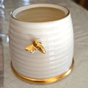 Vintage‎ LENOX Cream Beehive Honey Pot Sugar Jar with BEES 24K Gold Rare No Lid